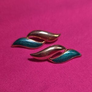 Elegant Gold and Teal Leaf Earrings